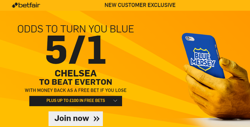 Betfair 5 to 1 on Chelsea to Beat Everton Enhanced Odds Offer