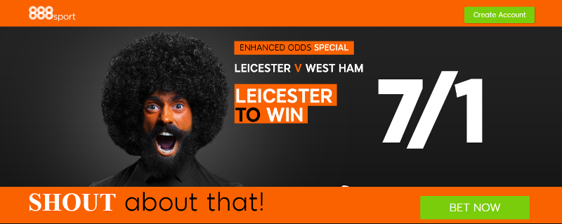 888sport Leicester 7/1 to beat West Ham offer 17 April 2016