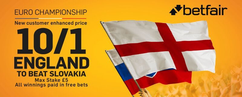 England 10/1 Betfair Enhanced Odds Offer v Slovakia
