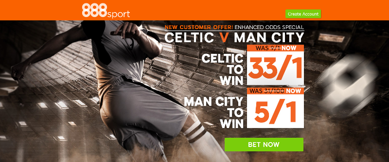 888sport Celtic v Man City Enhanced Odds Betting Offer