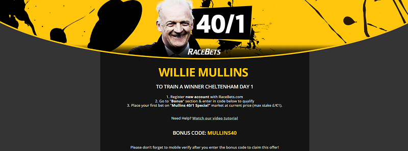 40/1 Willie Mullins Cheltenham Festival Offer RaceBets