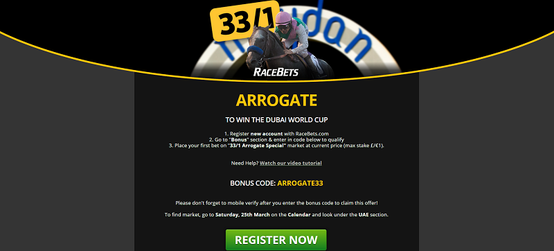 RaceBets 33/1 Arrogate Dubai World Cup Offer