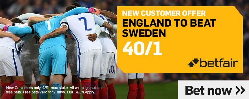 Betfair 40/1 England to beat Sweden World Cup Offer