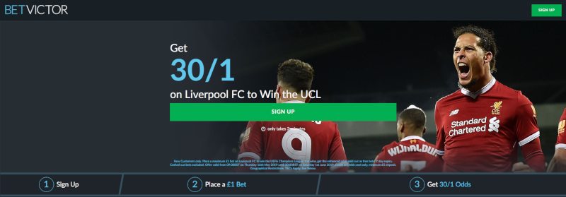 BetVictor 30/1 Offer: Liverpool to win Champions League 30/1 Offer 2019